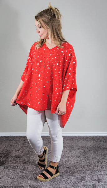Stars On The Water Red Print Tunic Top