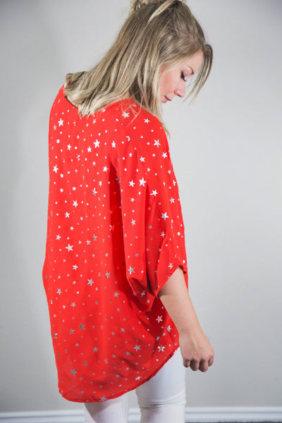 Stars On The Water Red Print Tunic Top