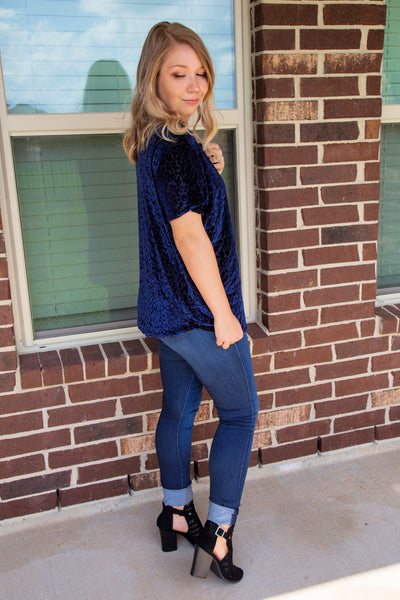 Impeccable Style Navy Leopard Top