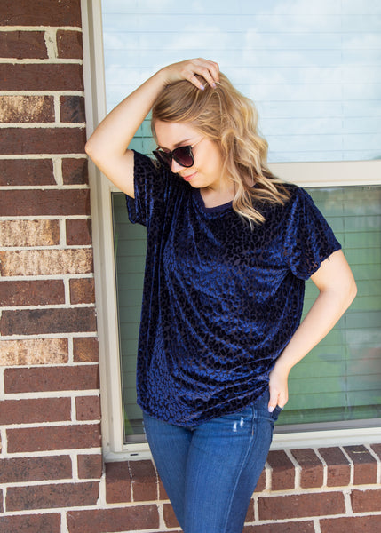 Impeccable Style Navy Leopard Top