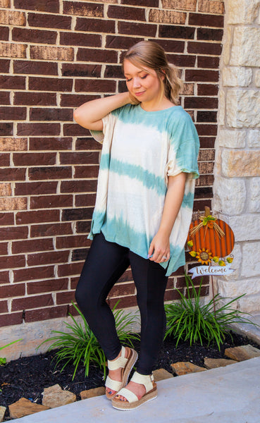 Sundays Spent At The Cafe Tie Dye Sage Top