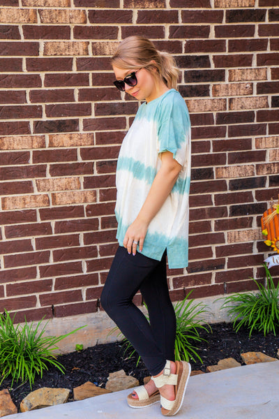 Sundays Spent At The Cafe Tie Dye Sage Top