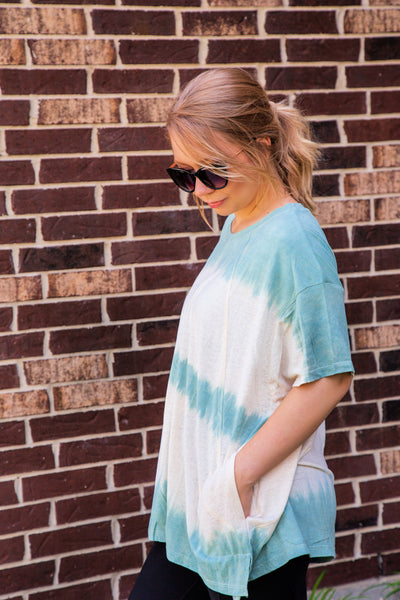 Sundays Spent At The Cafe Tie Dye Sage Top