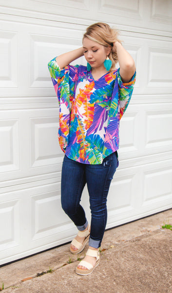 Paradise Awaits Palm Leaf Multi Print Tunic Top