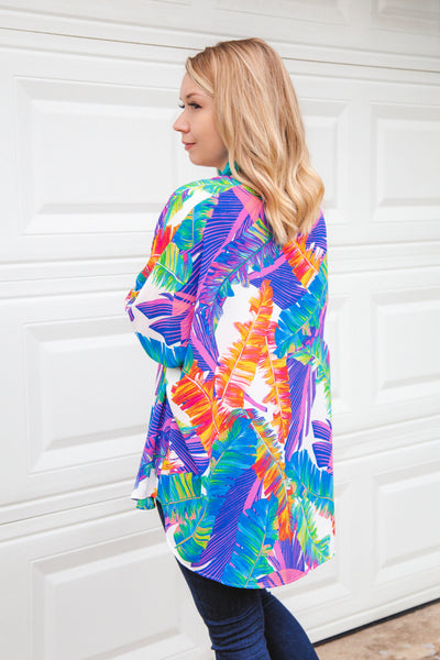 Paradise Awaits Palm Leaf Multi Print Tunic Top