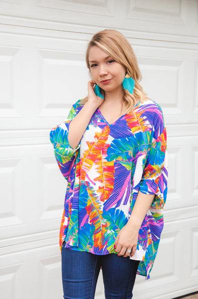 Paradise Awaits Palm Leaf Multi Print Tunic Top