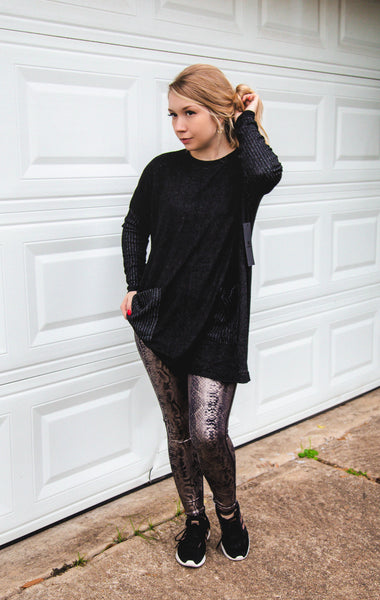 Iced Coffee Run Boxy Cut Charcoal Tunic