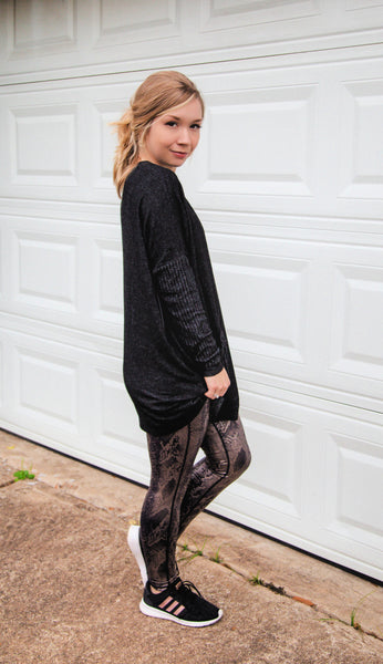 Iced Coffee Run Boxy Cut Charcoal Tunic
