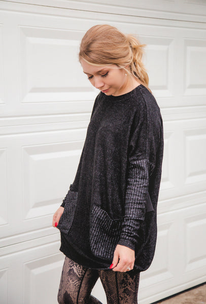 Iced Coffee Run Boxy Cut Charcoal Tunic