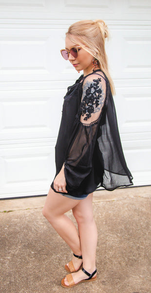 Stole Your Heart Black Lace Peasant Top