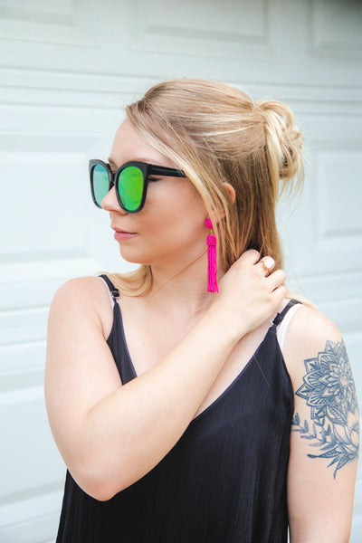 Chic and True Beaded Tassel Earring-Hot Pink