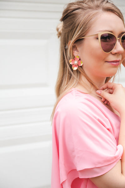 Seashore Suites Gold Dipped Petal Flower Earrings- Peach