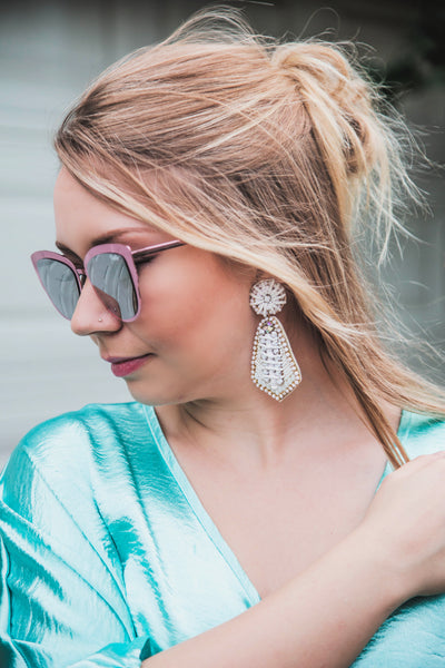 A True Vision Bead And Stone Embellished Earrings-White