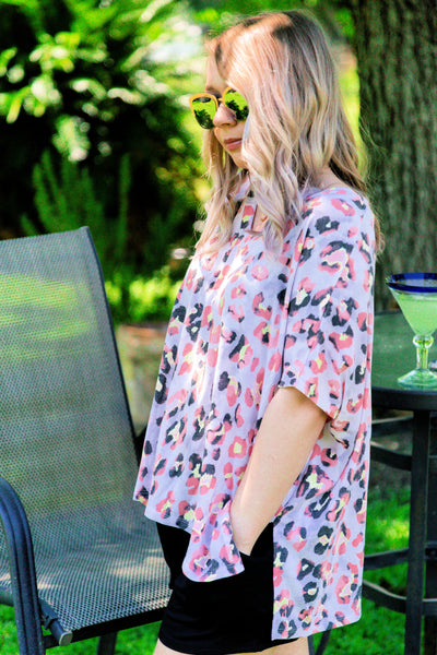 Good Morning Beautiful Leopard Top-Coral