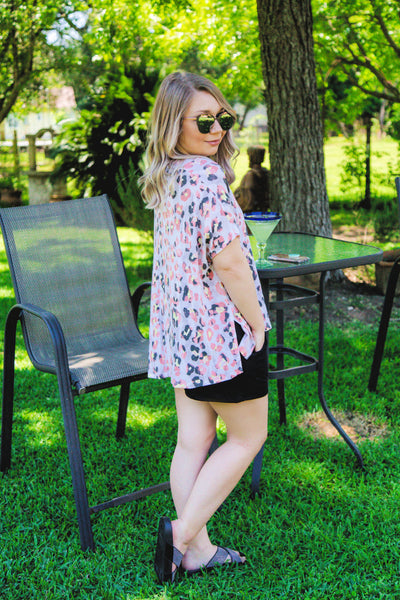 Good Morning Beautiful Leopard Top-Coral