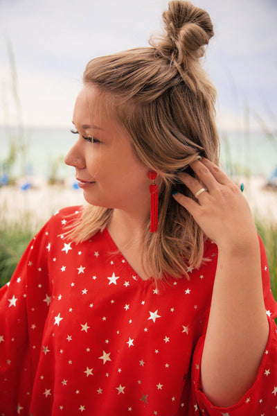 Stars On The Water Red Print Tunic Top