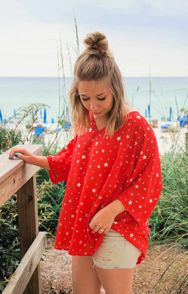 Stars On The Water Red Print Tunic Top