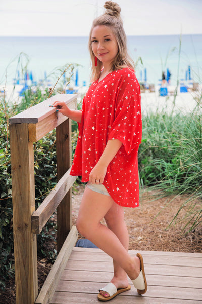 Stars On The Water Red Print Tunic Top