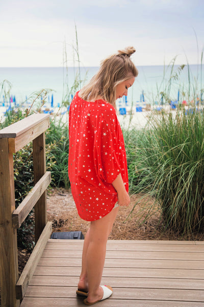 Stars On The Water Red Print Tunic Top