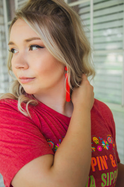 Chic and True Beaded Tassel Earring-Tangerine