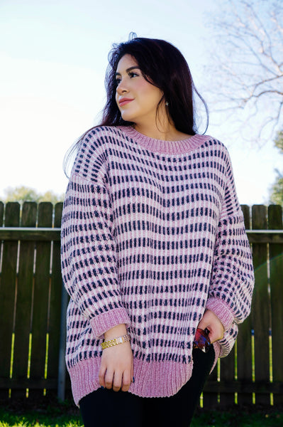 LoveStruck Mauve and Grey Chenille Sweater