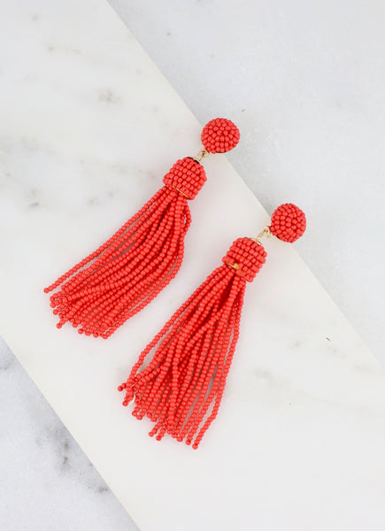 Chic and True Beaded Tassel Earring-Tangerine