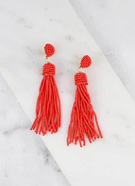 Chic and True Beaded Tassel Earring-Tangerine