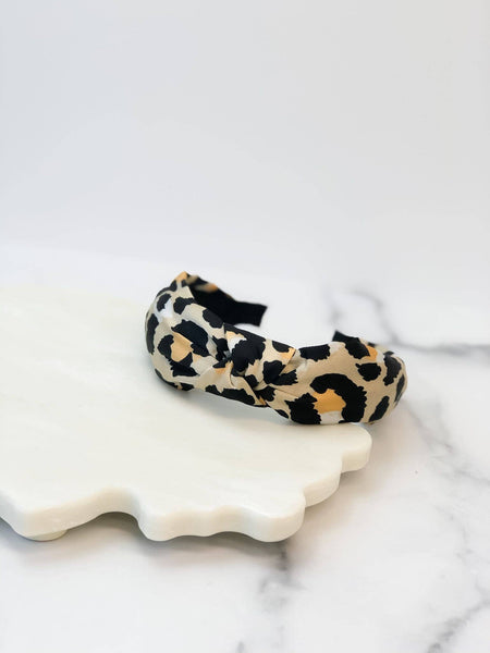 Satin Leopard Top Knot Headband
