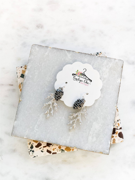 Winter Pine Cone Dangle Earrings