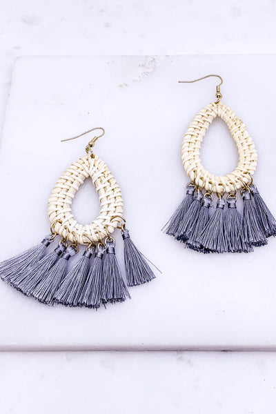 Cabo Awaits Gray Tassel Earrings