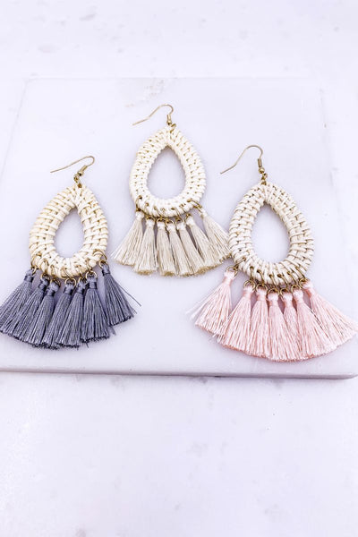 Cabo Awaits Gray Tassel Earrings