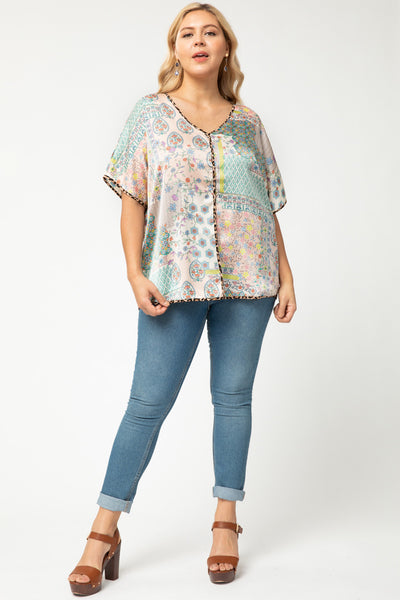 Mint Kisses & Fresh Roses Satin Shift Top