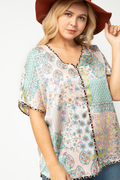 Mint Kisses & Fresh Roses Satin Shift Top