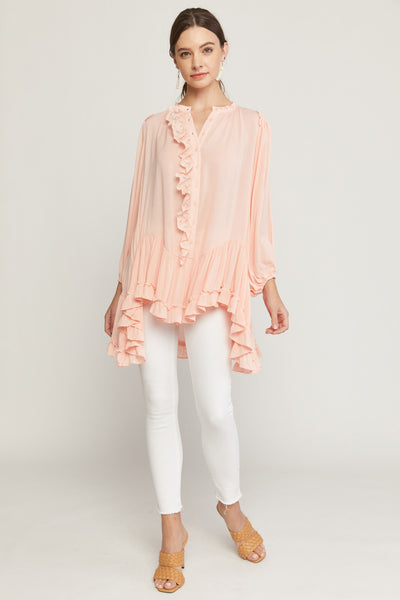 Call It A Crush Ruffled Tunic Top in Blush