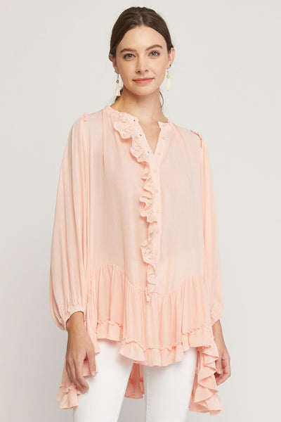 Call It A Crush Ruffled Tunic Top in Blush