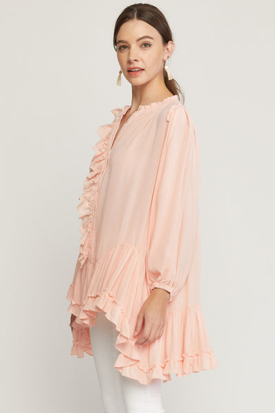 Call It A Crush Ruffled Tunic Top in Blush