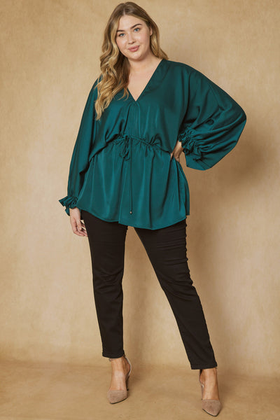 Meet Me Under The Mistletoe Satin Top-Hunter Green