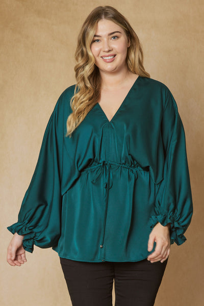 Meet Me Under The Mistletoe Satin Top-Hunter Green