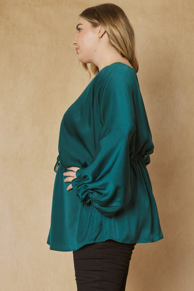 Meet Me Under The Mistletoe Satin Top-Hunter Green
