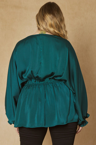 Meet Me Under The Mistletoe Satin Top-Hunter Green