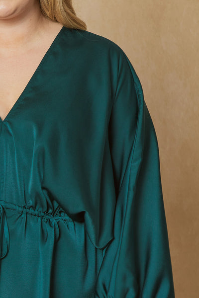 Meet Me Under The Mistletoe Satin Top-Hunter Green
