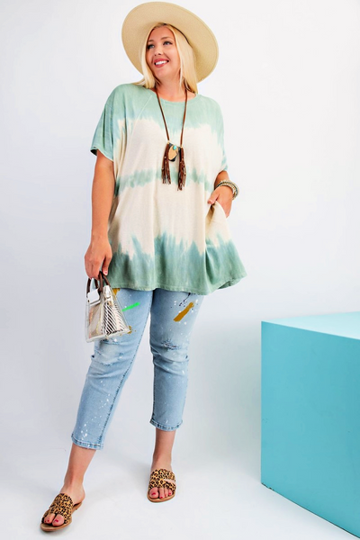 Sundays Spent At The Cafe Tie Dye Sage Top