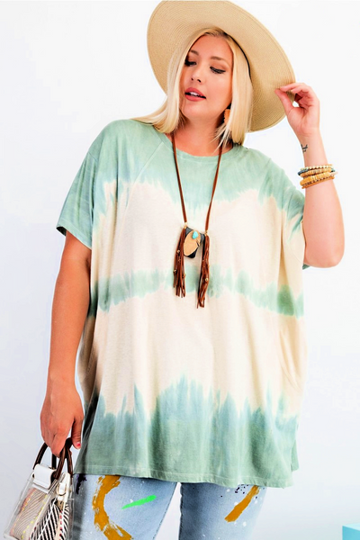 Sundays Spent At The Cafe Tie Dye Sage Top