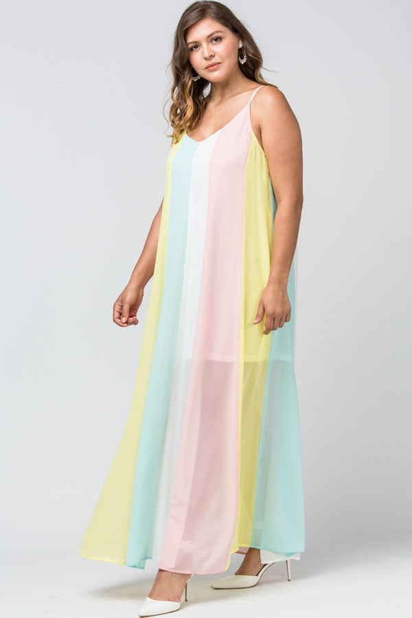 Spring Goddess Striped Pastel Maxi Dress Penelope Chic Boutique