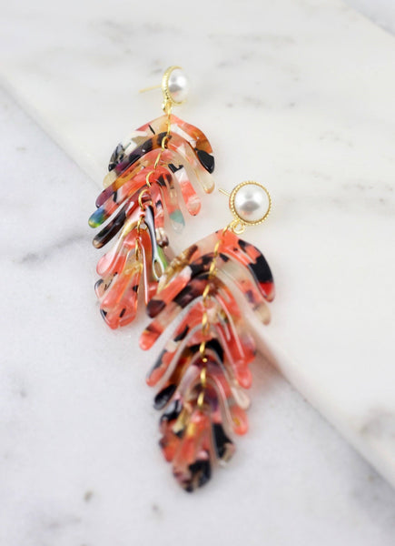 Hit Refresh Resin Leaf Pearl Earrings-Multi