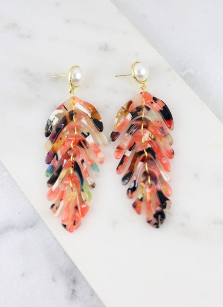 Hit Refresh Resin Leaf Pearl Earrings-Multi