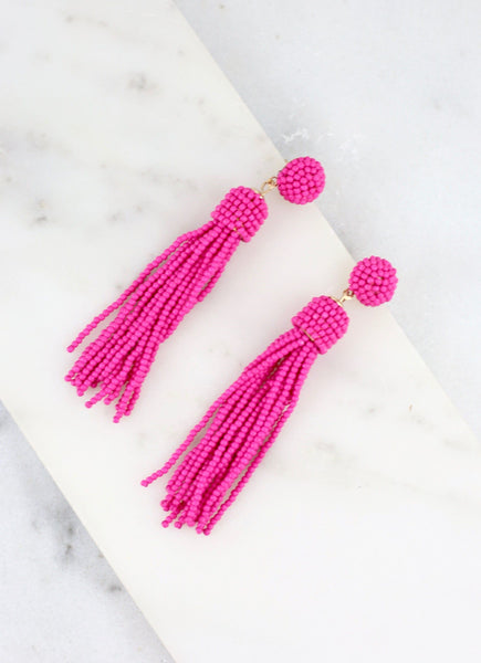 Chic and True Beaded Tassel Earring-Hot Pink