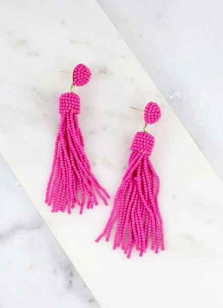 Chic and True Beaded Tassel Earring-Hot Pink