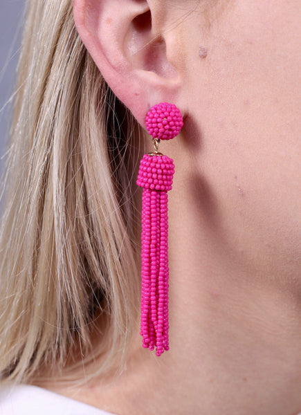 Chic and True Beaded Tassel Earring-Hot Pink