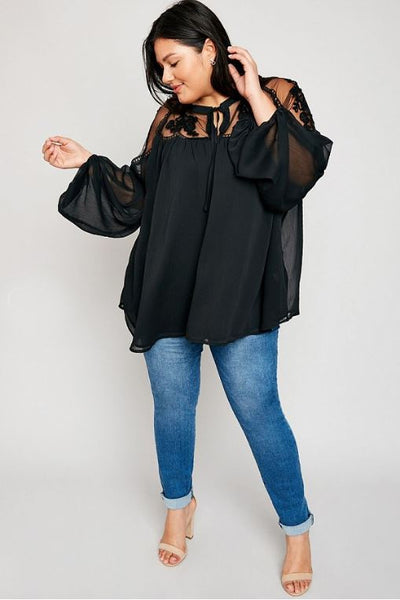 Stole Your Heart Black Lace Peasant Top